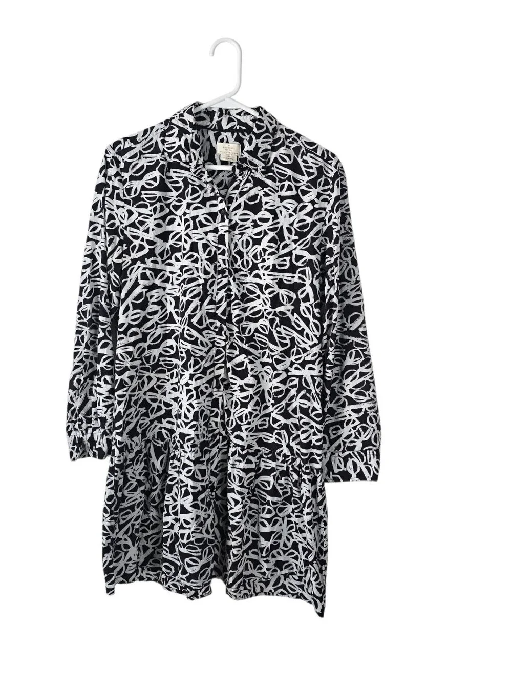 Kate Spade New York Glasses Print Long Sleeve Sleepshirt Dress M Button Front